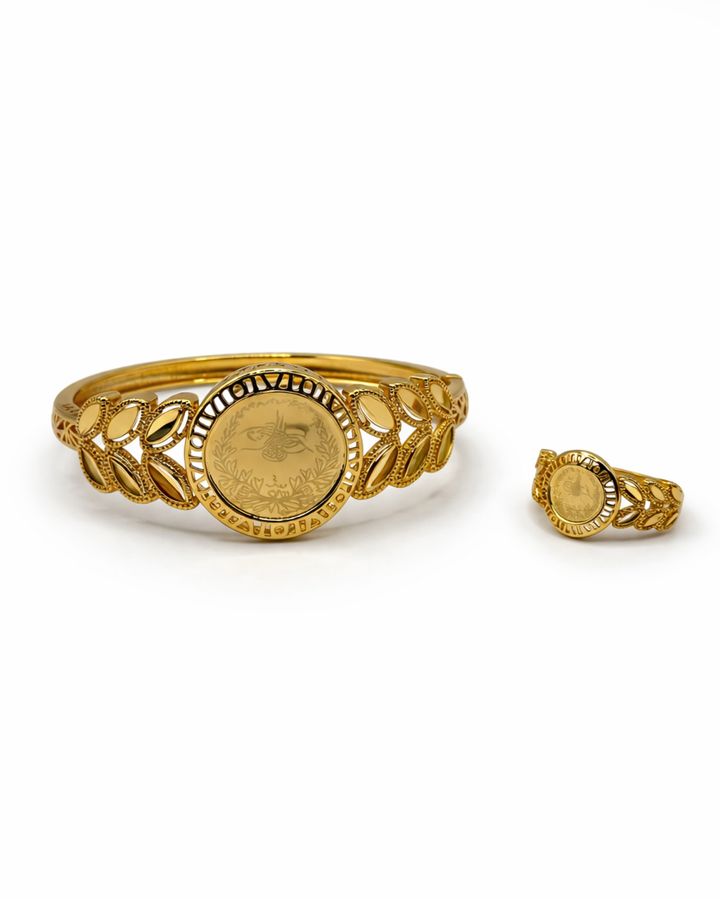 Coin Leaf Bracelet and Ring Set – Gold Colored