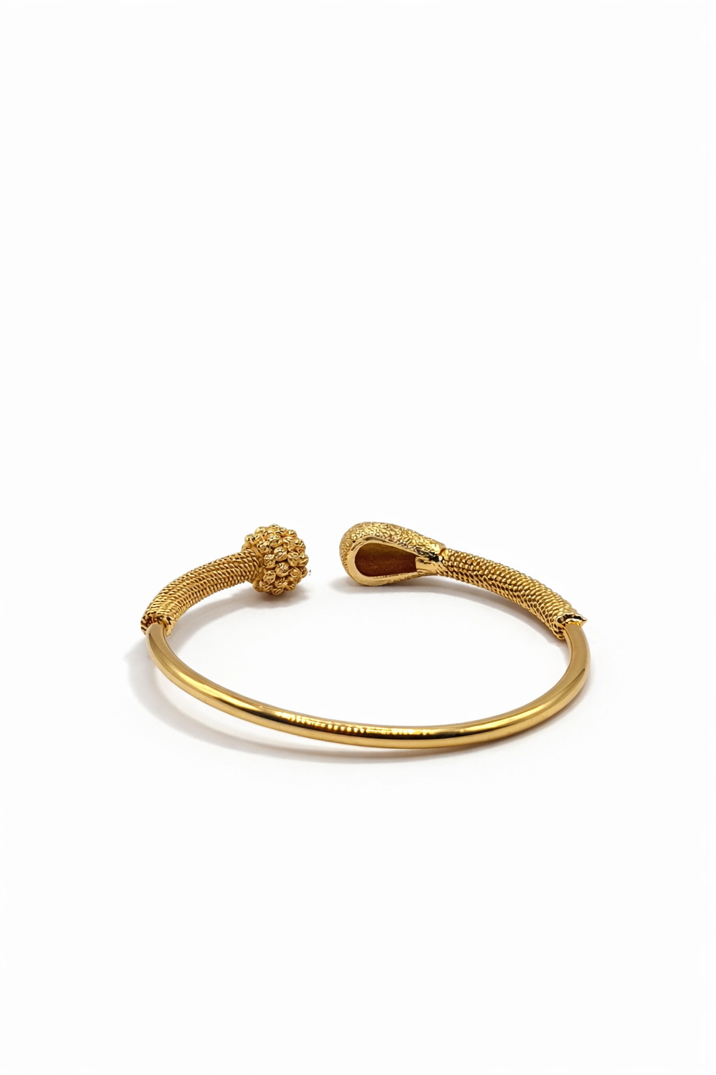 Textured Open Cuff Bracelet with Crystal Sphere Accent – Gold Colored