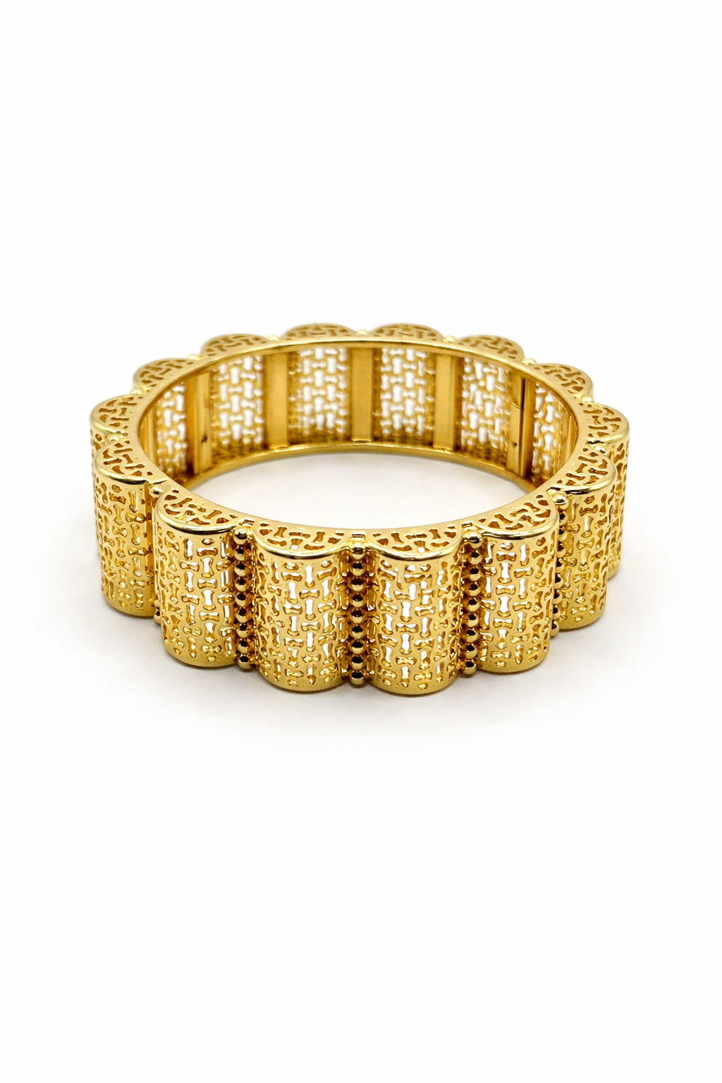 Ornate Filigree Panel Bangle – Gold Colored
