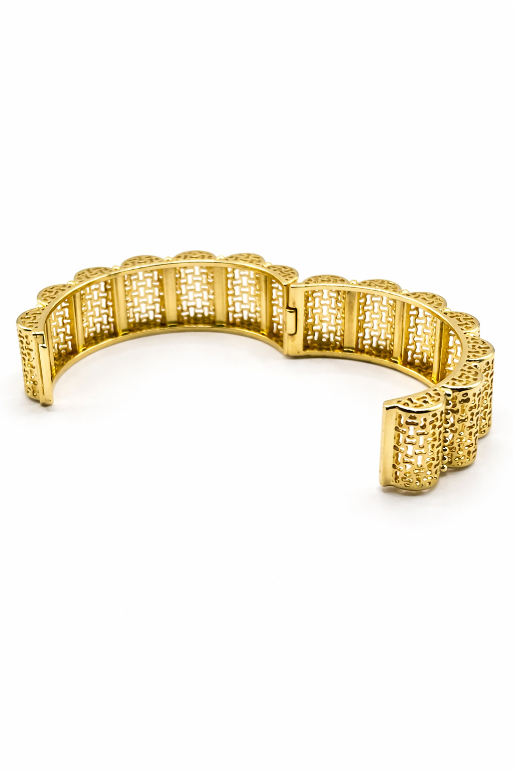 Ornate Filigree Panel Bangle – Gold Colored