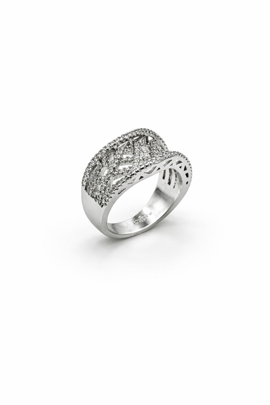 Pavé Lattice Dome Ring – Silver Tone