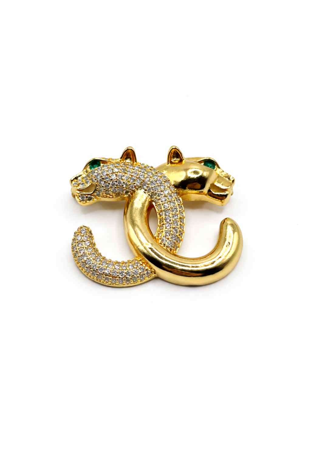 Crystal Panther Double Curve Brooch – Gold Colored