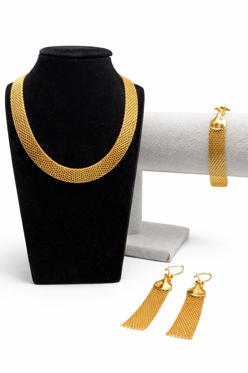 Mesh Tassel Jewellery Set – Gold Colored