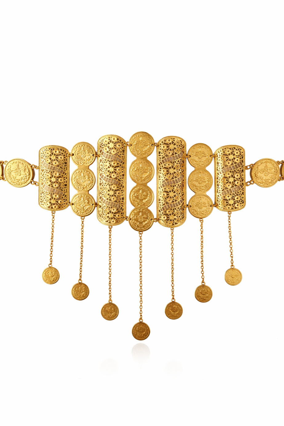 Filigree Coin Cascade Waist Belt – Gold Colored