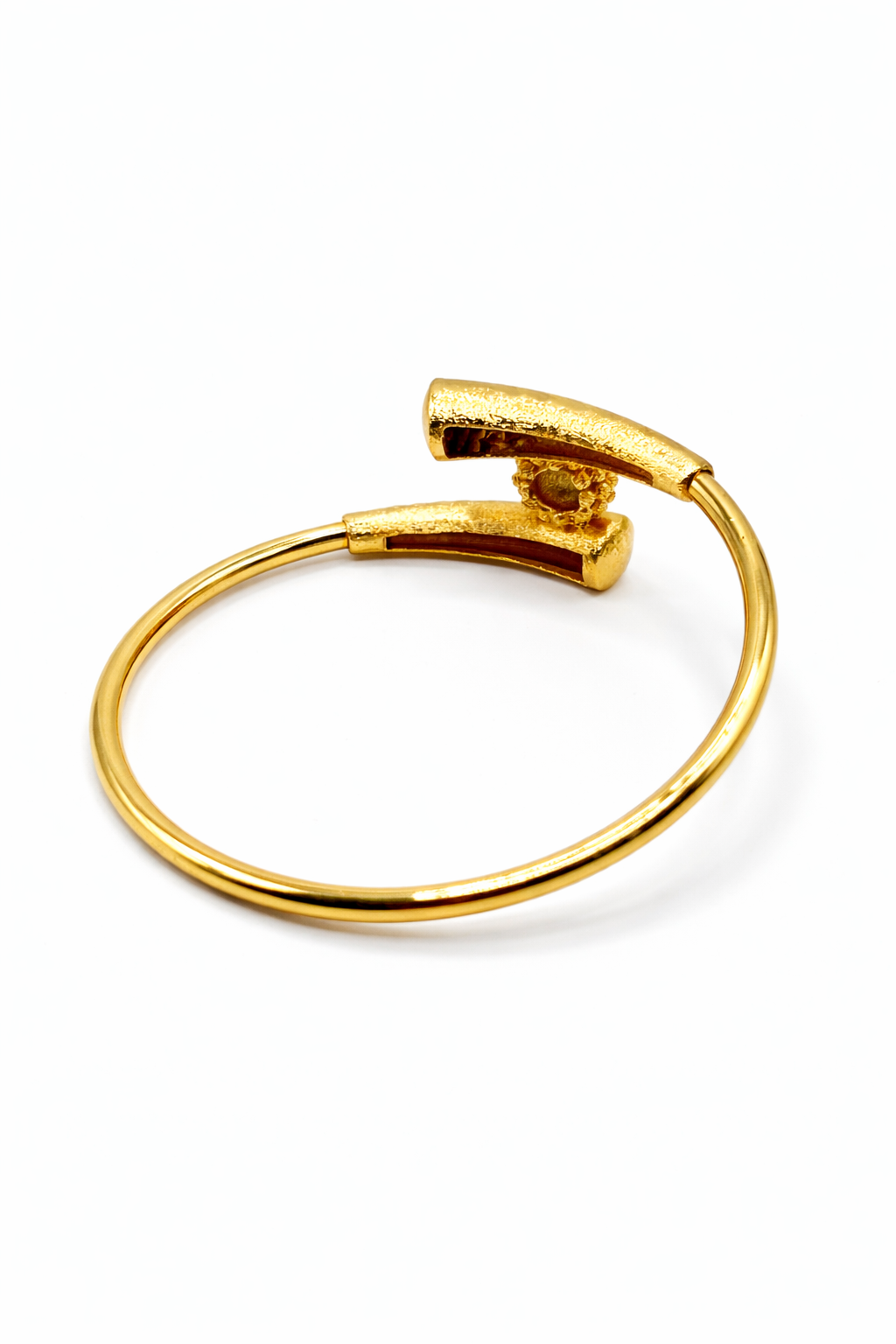 Textured Gold Sphere Open Bangle