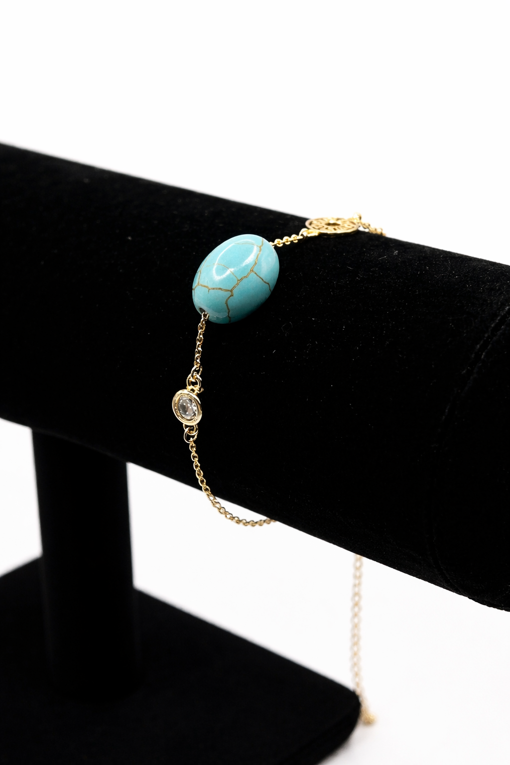 Turquoise Stone Charm Bracelet – Gold Colored