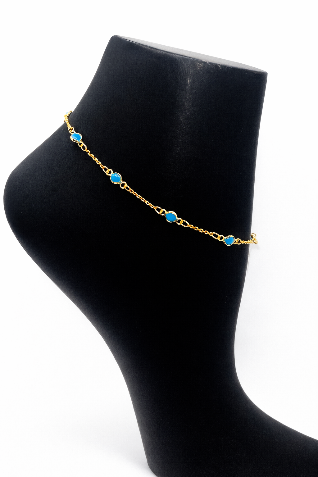 Turquoise Accent Chain Anklet – Gold Colored