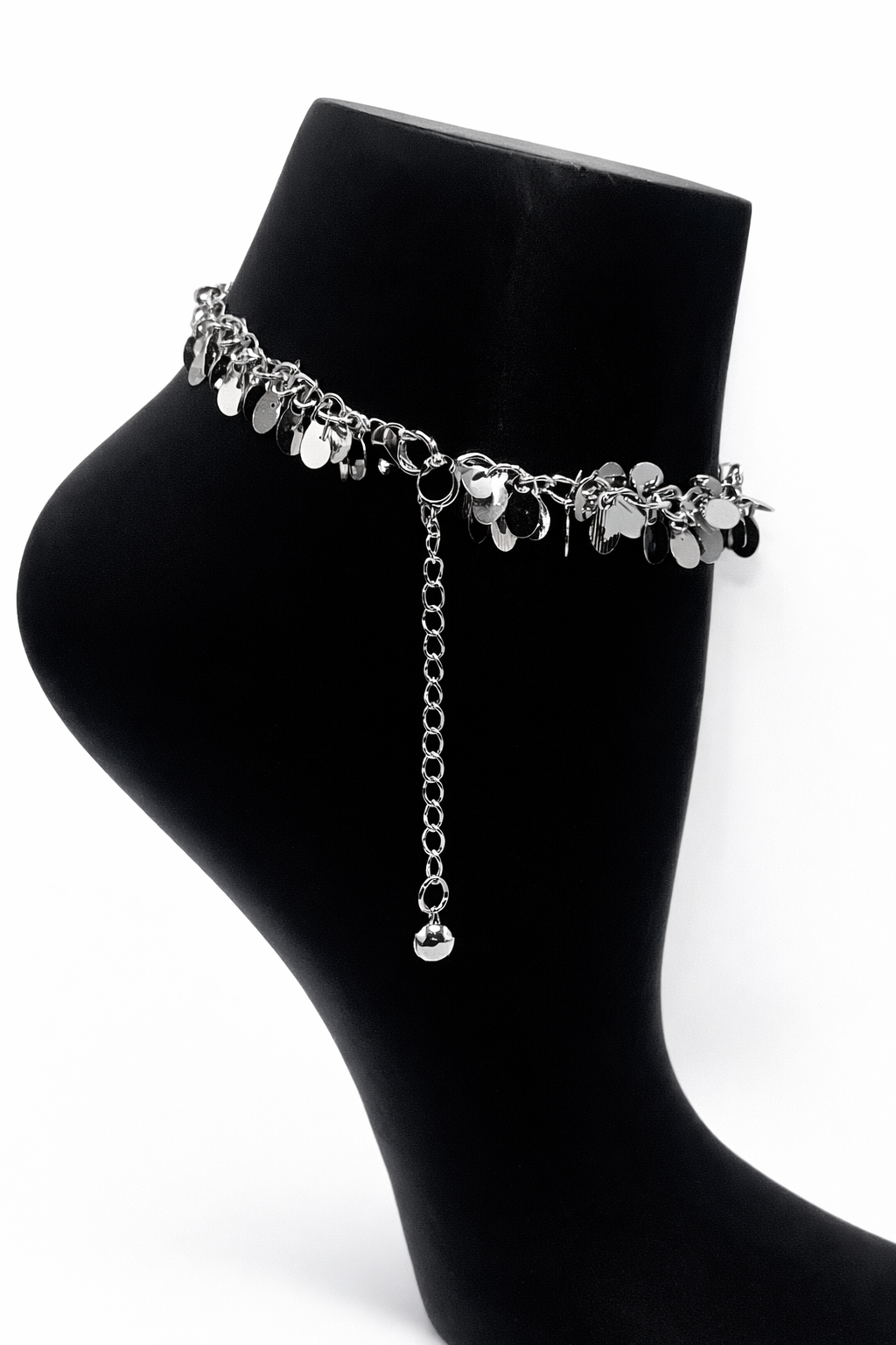 Layered Coin Tassel Anklet – Silver Colored