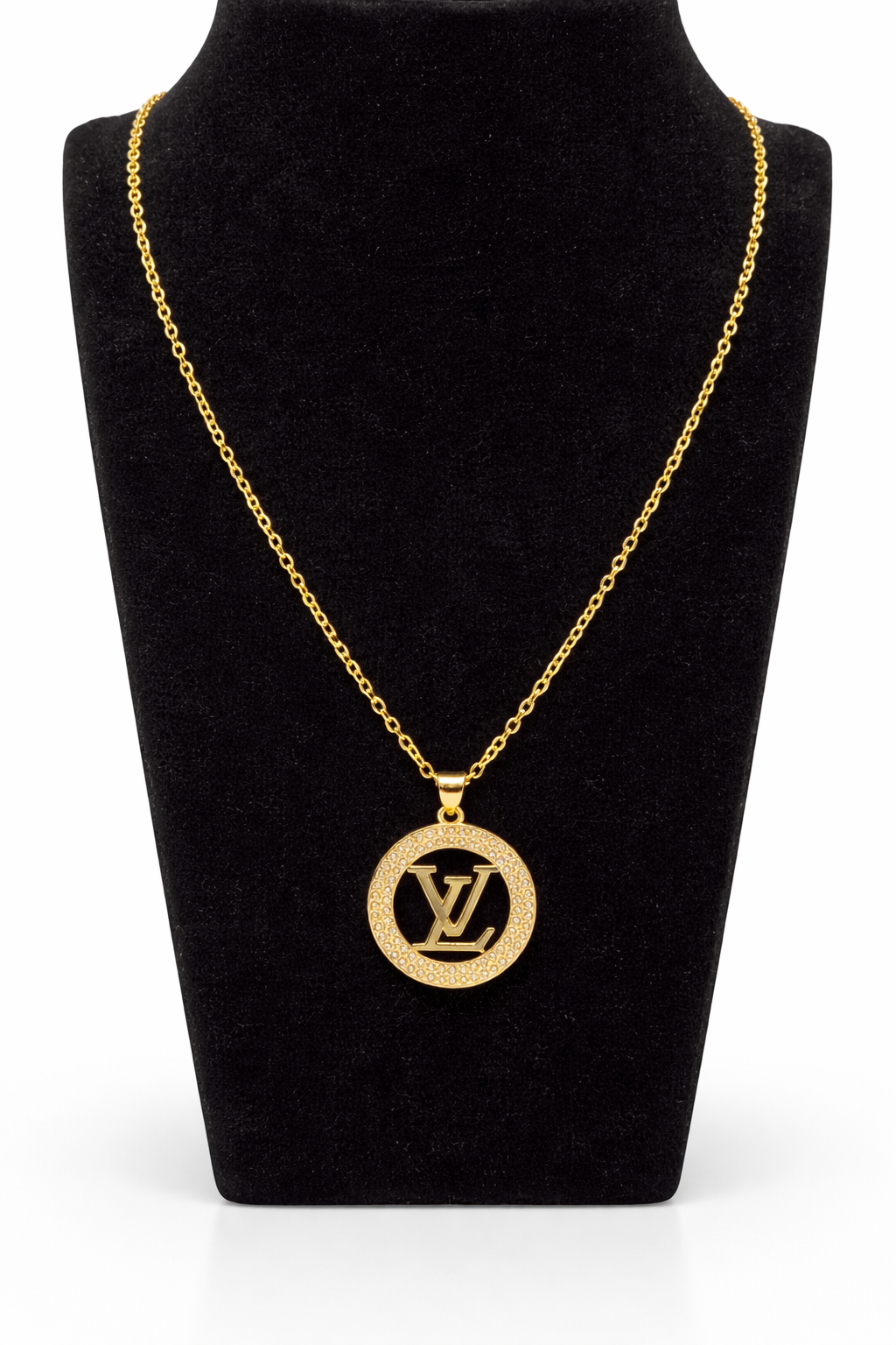 Monogram Circle Crystal Pendant Necklace – Gold Colored