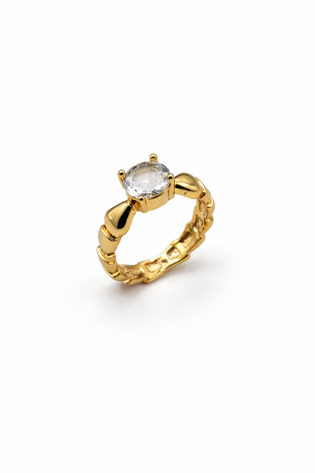 Textured Band Solitaire Gold Ring