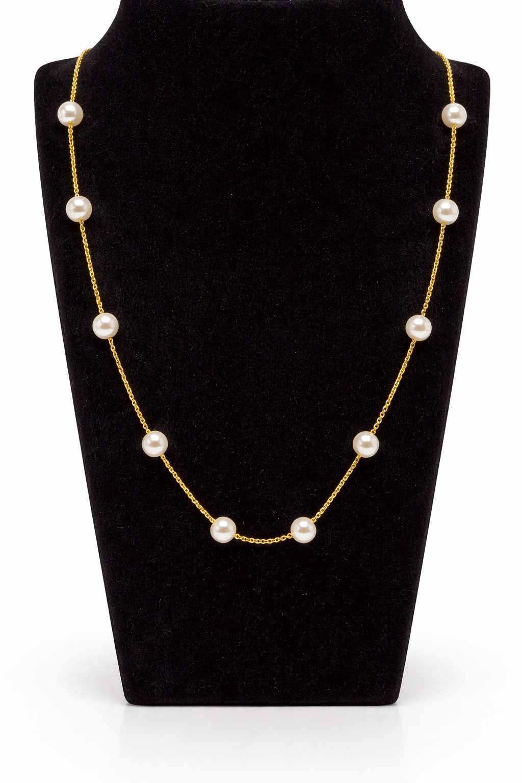 Pearl Station Chain Necklace – Gold Colored