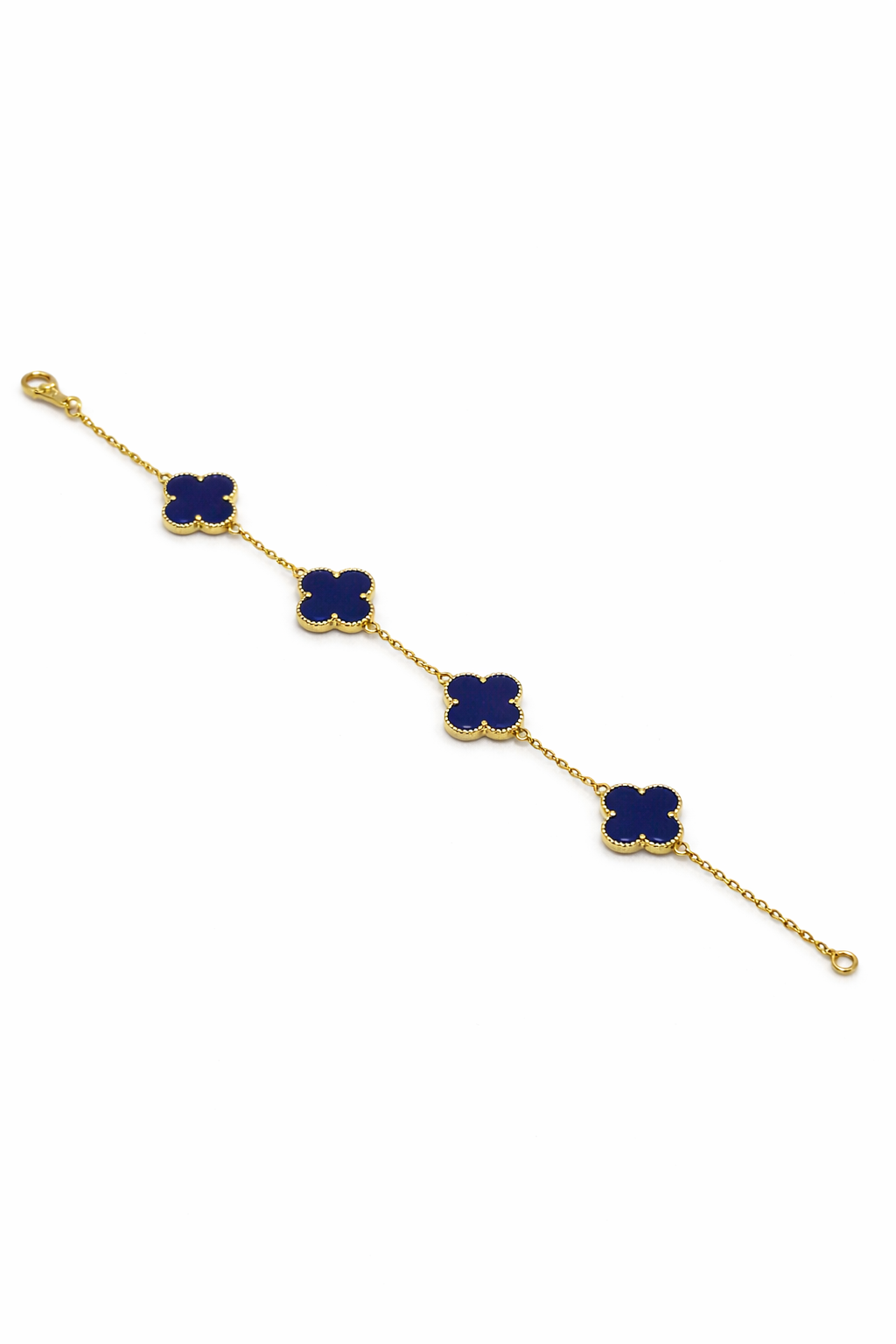 Blue Clover Charm Bracelet – Gold Colored
