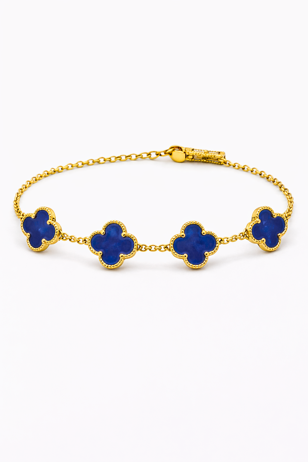 Blue Clover Charm Bracelet – Gold Colored