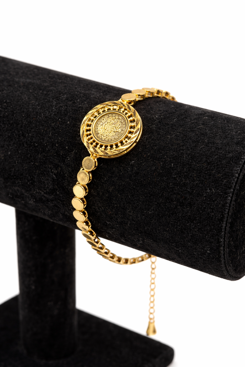 Engraved Coin Medallion Bracelet – Gold Colored