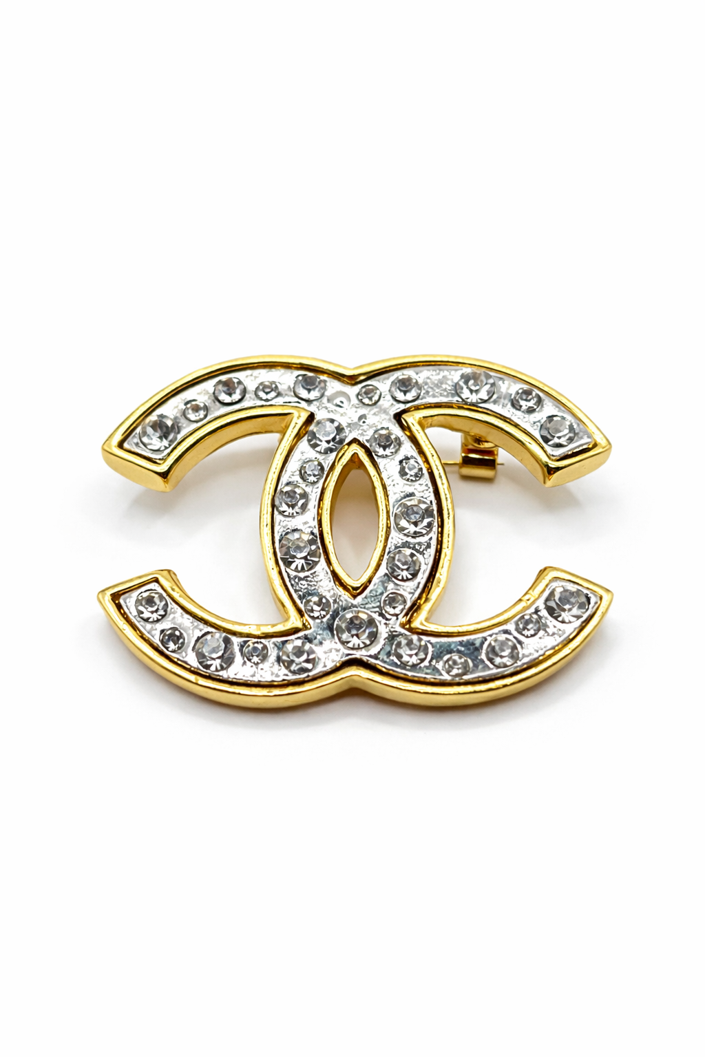 Crystal Double Curve Brooch – Gold Colored