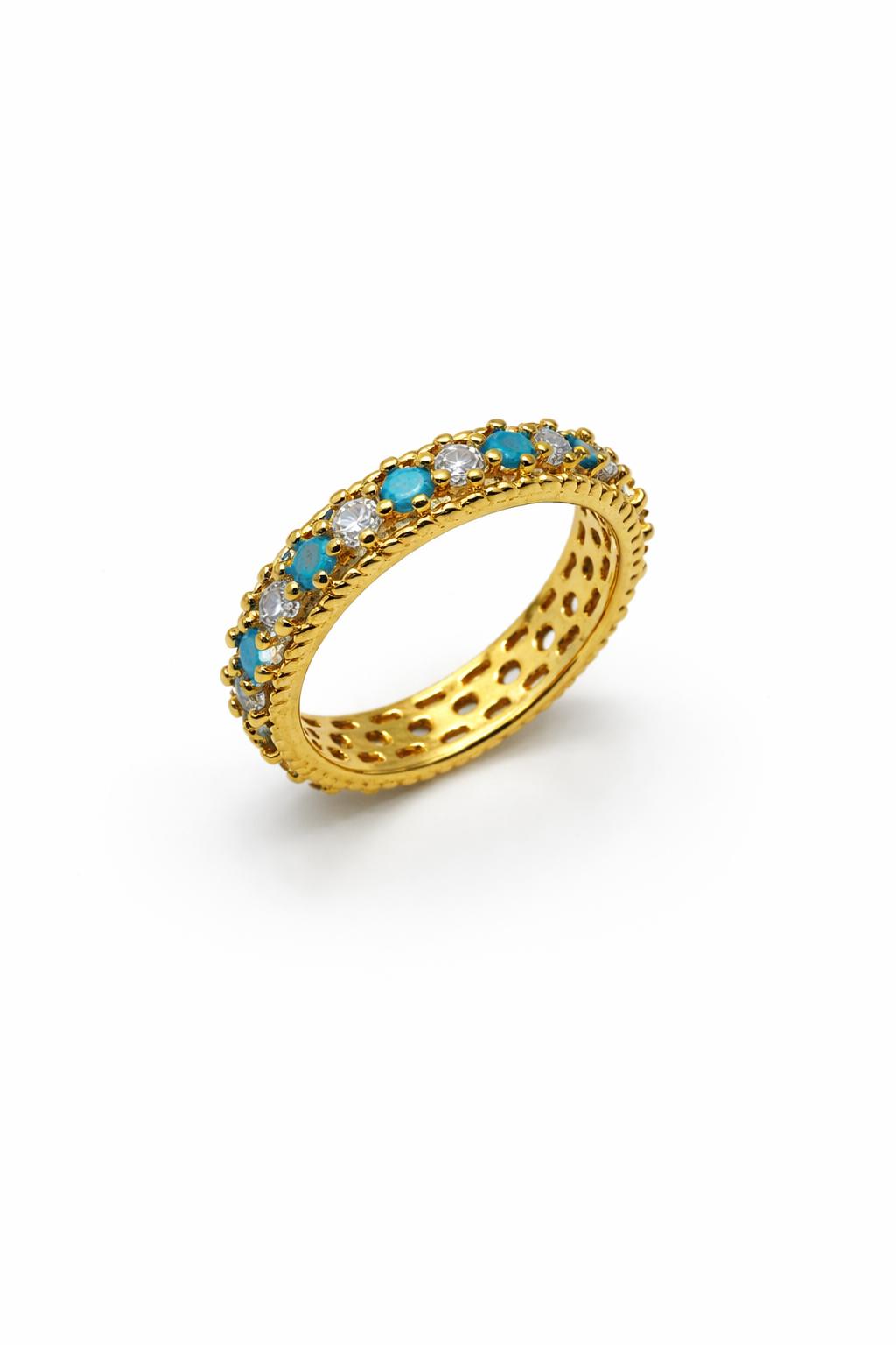 Turquoise & Crystal Eternity Band – Gold Tone