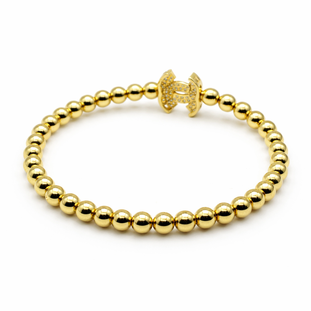 Crystal Double C Beaded Bracelet – Gold colored