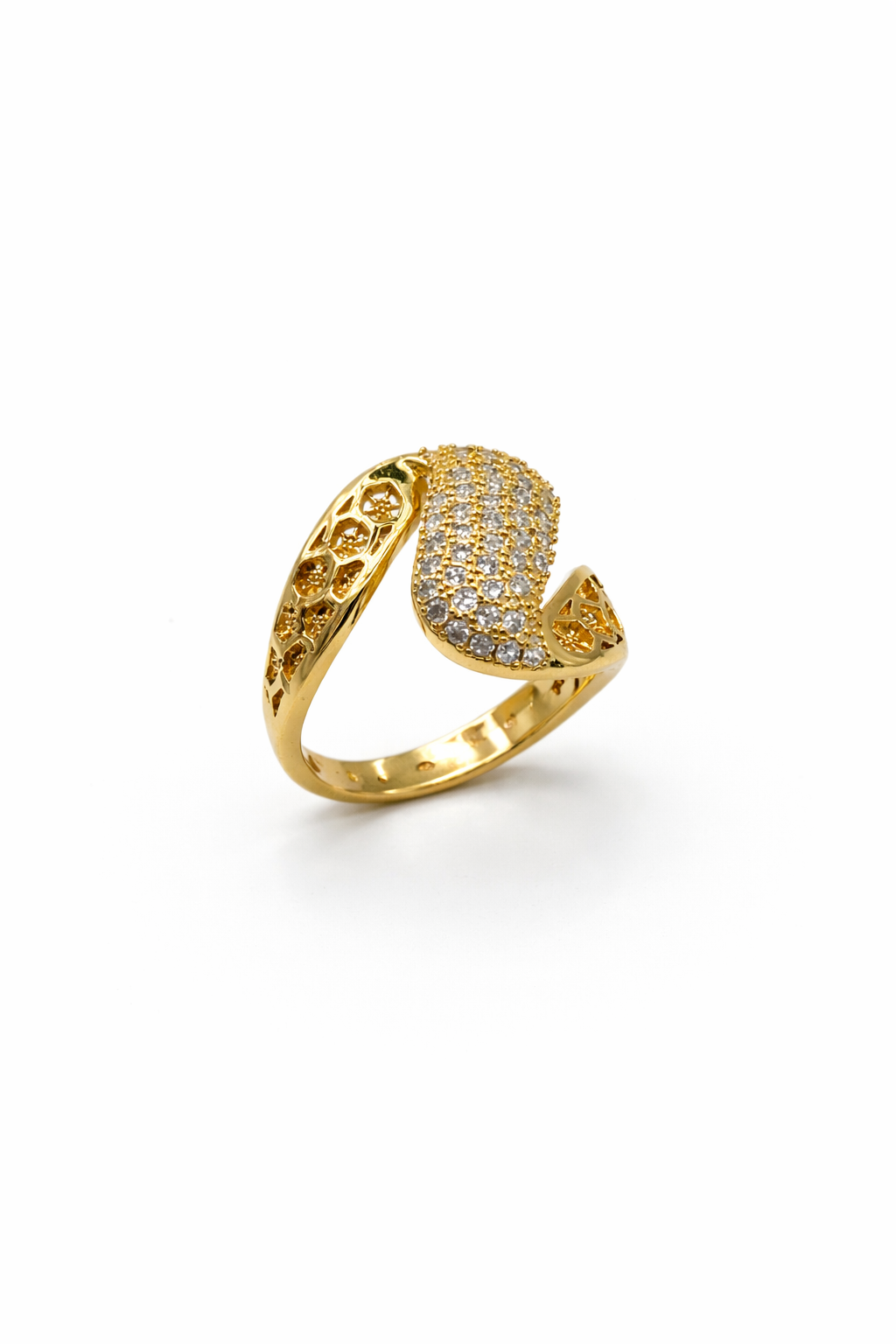 Pavé Dome Gold Statement Ring with Openwork Band