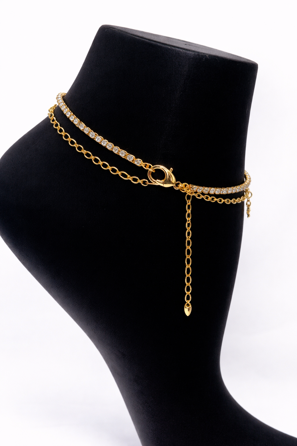 Crystal and Hamsa Layered Anklet – Gold Colored