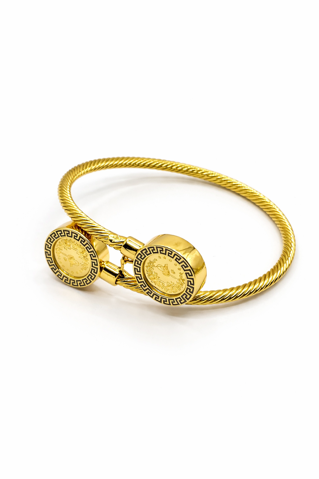 Twisted Rope Medallion Bangle Bracelet – Gold Colored