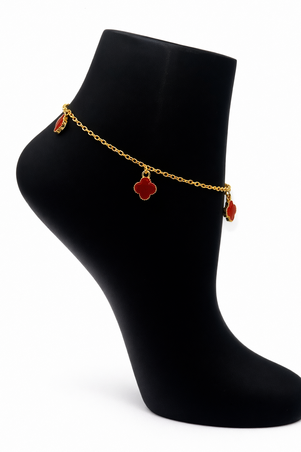 Red Clover Charm Anklet – Gold Colored
