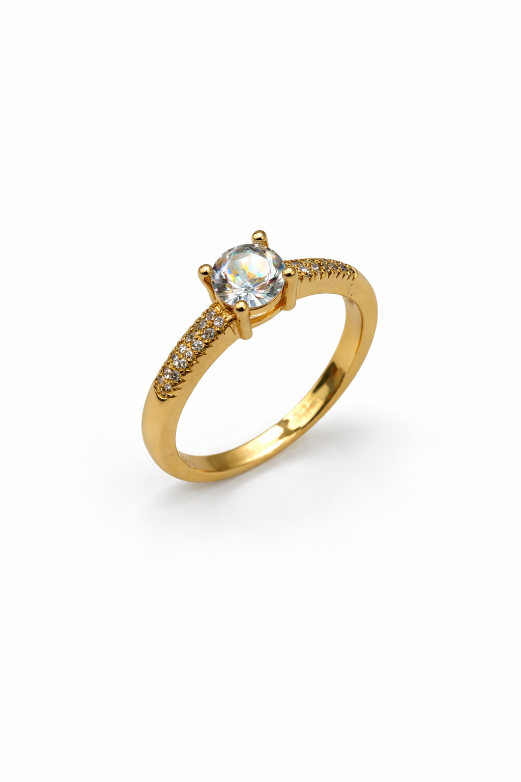 Classic Solitaire Gold Ring with Pavé Accents