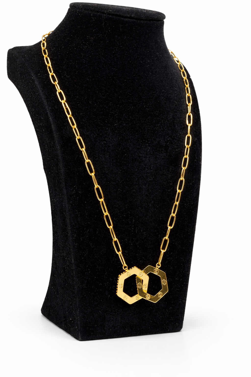 Double Hexagon Link Pendant Necklace – Gold Colored