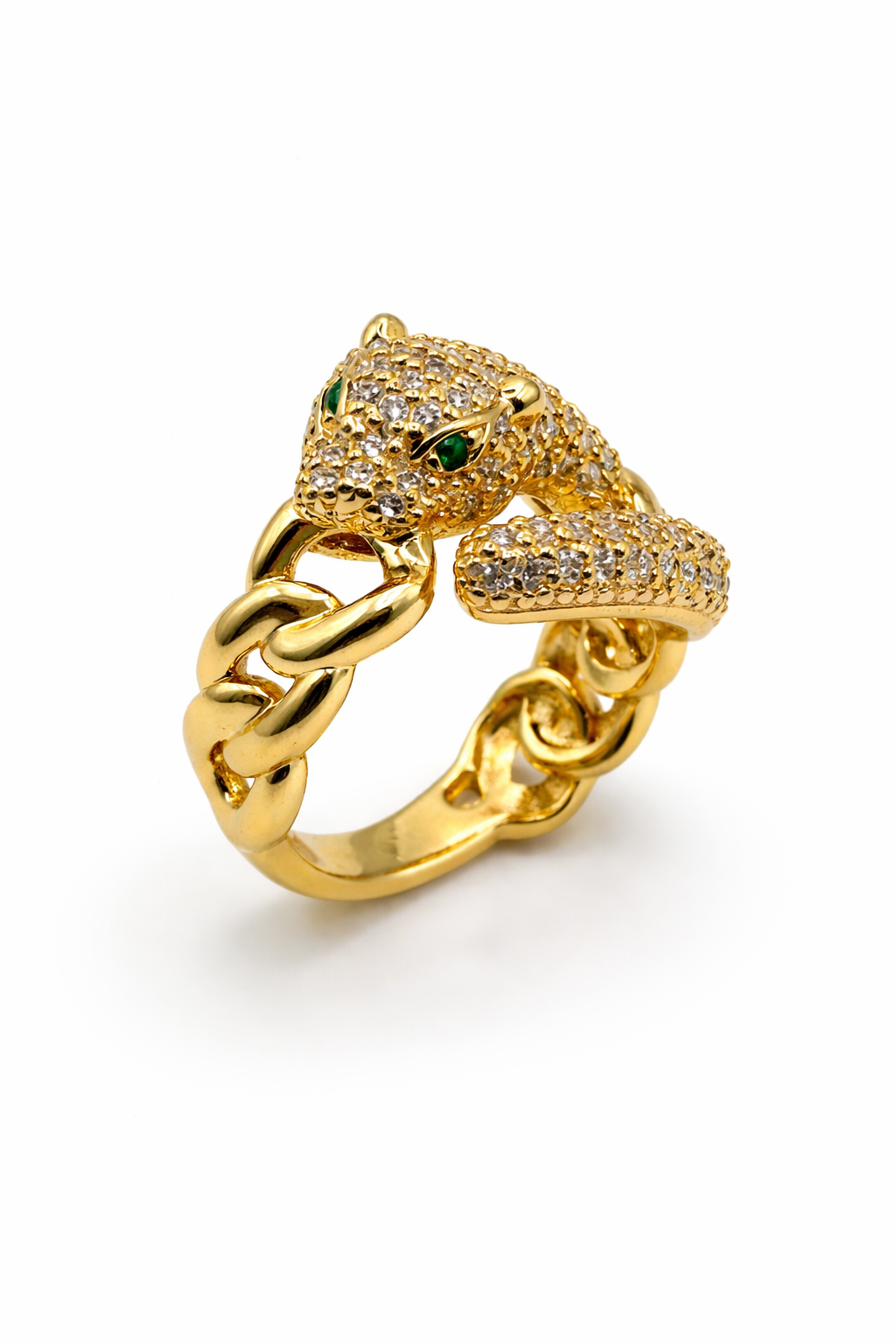 Emerald Panther Ring – Gold Plated with Green Crystal Eyes