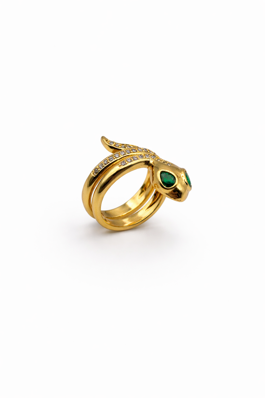 Emerald Serpent Wrap Ring – Gold Colored