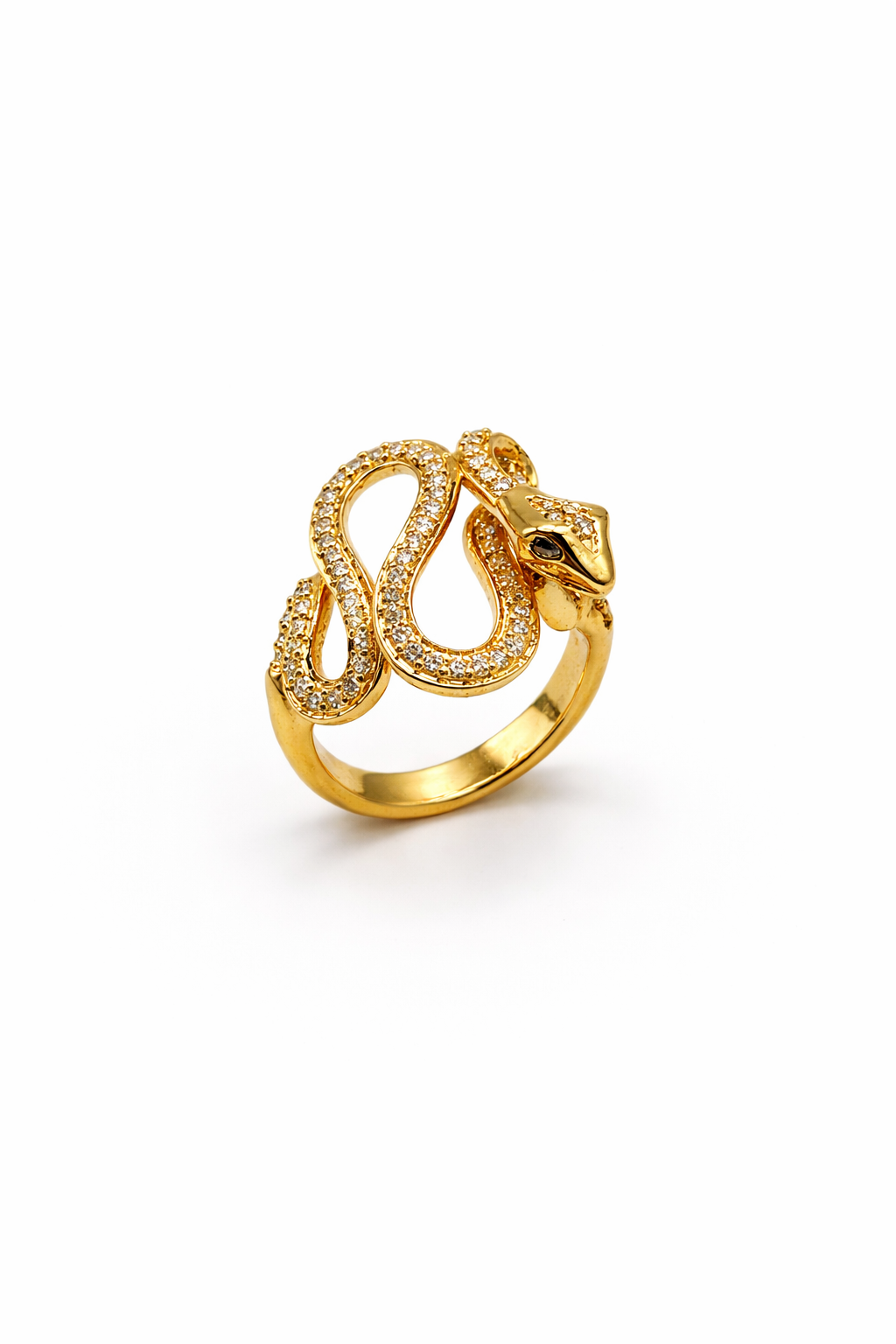 Crystal Serpent Statement Ring – Gold Colored