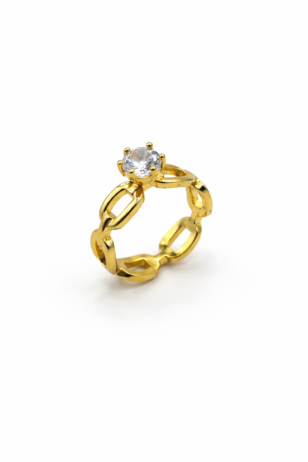Chain Link Solitaire Ring – Gold Colored