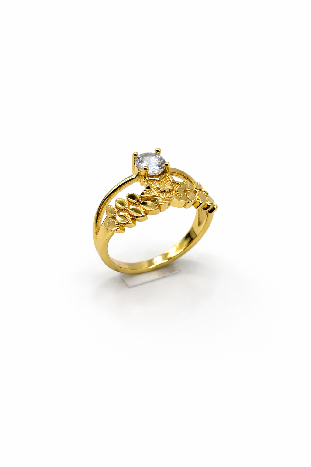 Floral Crystal Accent Ring – Gold Colored