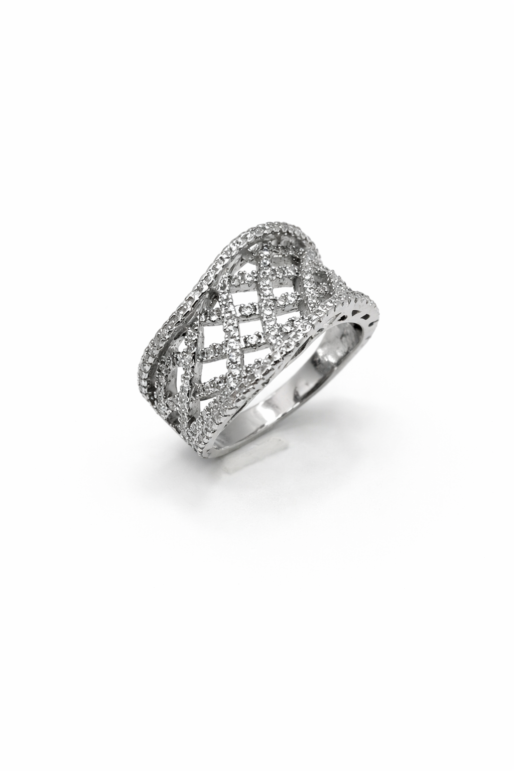 Pavé Lattice Dome Ring – Silver Tone