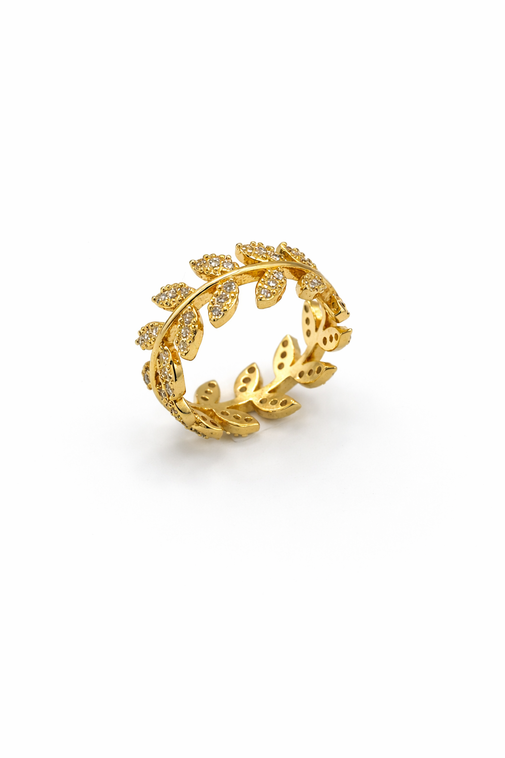 Crystal Leaf Wrap Ring – Gold Colored