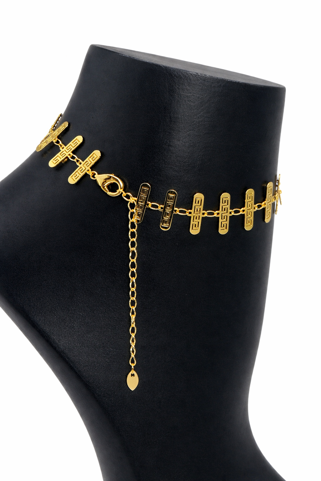 Geometric Link Charm Anklet – Gold Colored