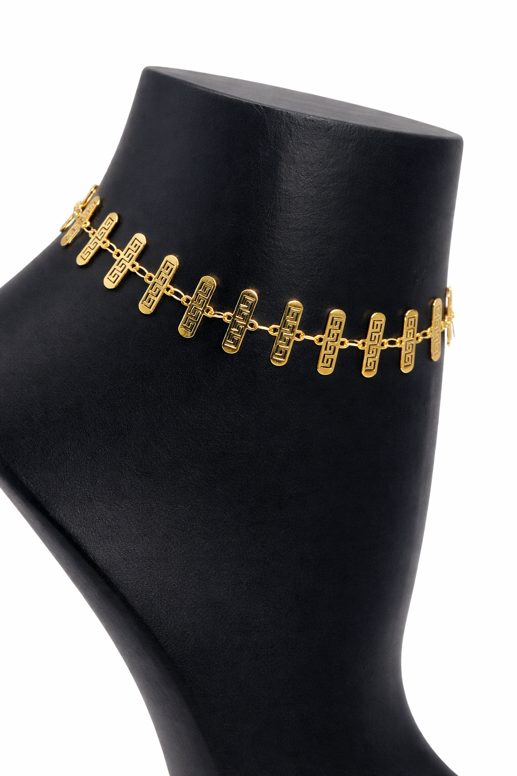 Geometric Link Charm Anklet – Gold Colored