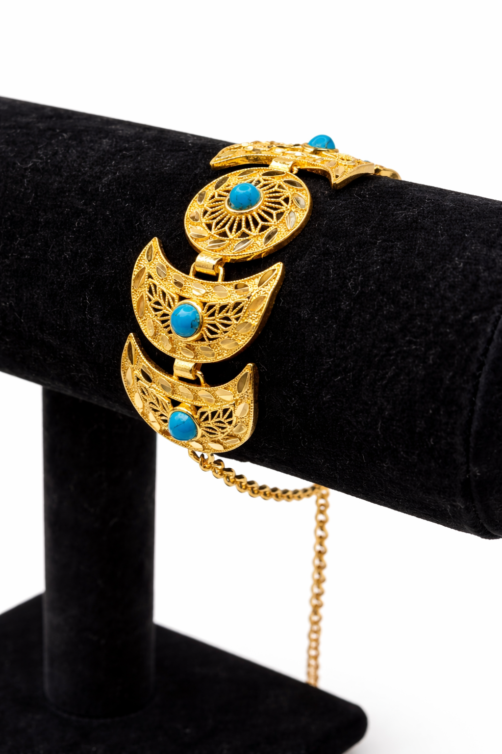Turquoise Filigree Statement Bracelet – Gold Colored