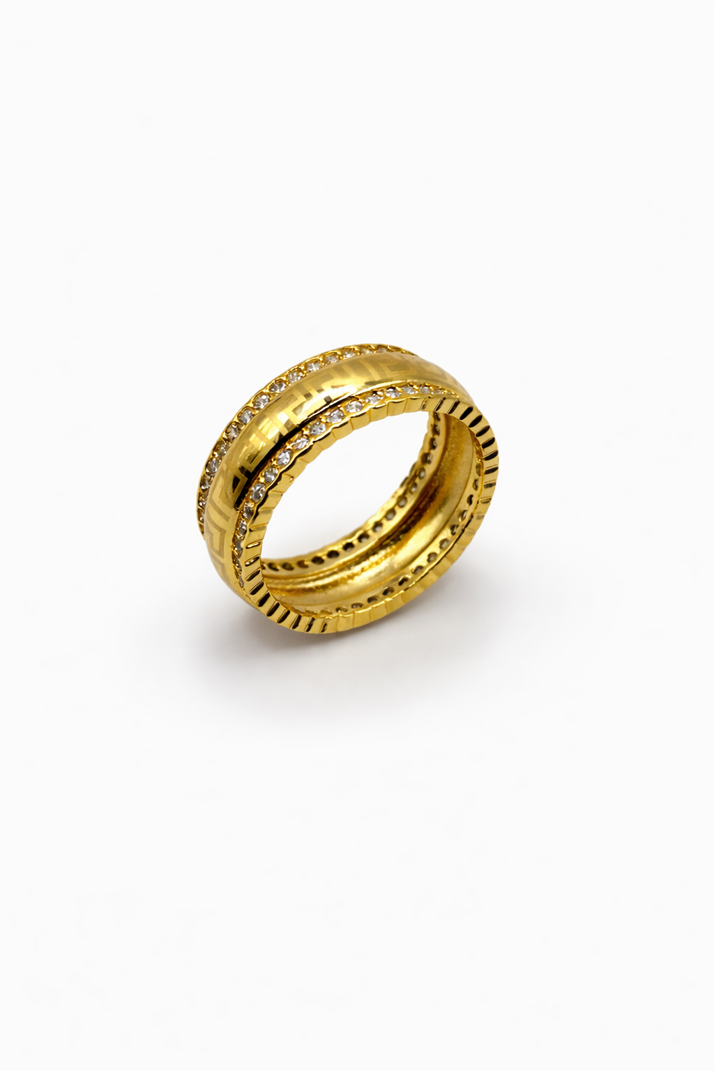 Crystal Greek Key Statement Ring – Gold Colored