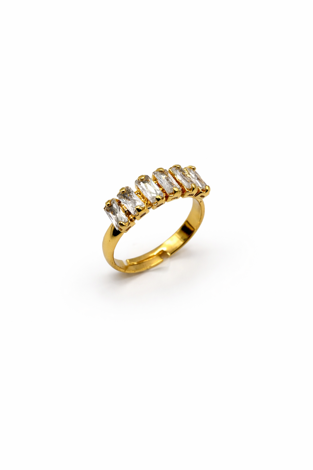 Five Stone Baguette Adjustable Ring – Gold Colored