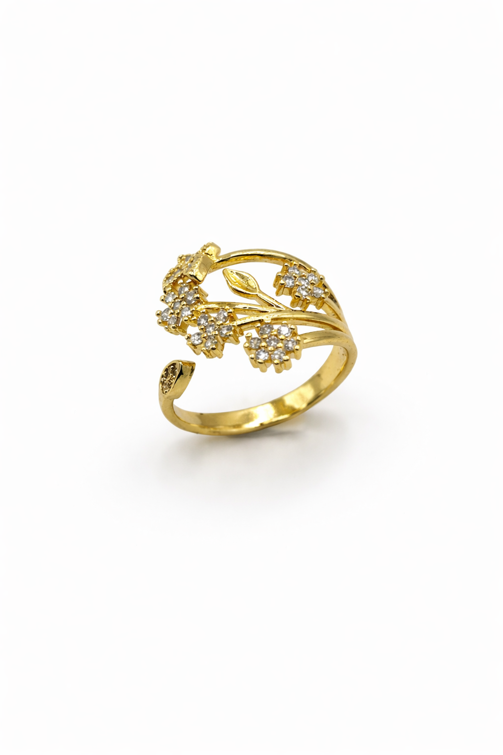 Floral Crystal Adjustable Ring – Gold Colored