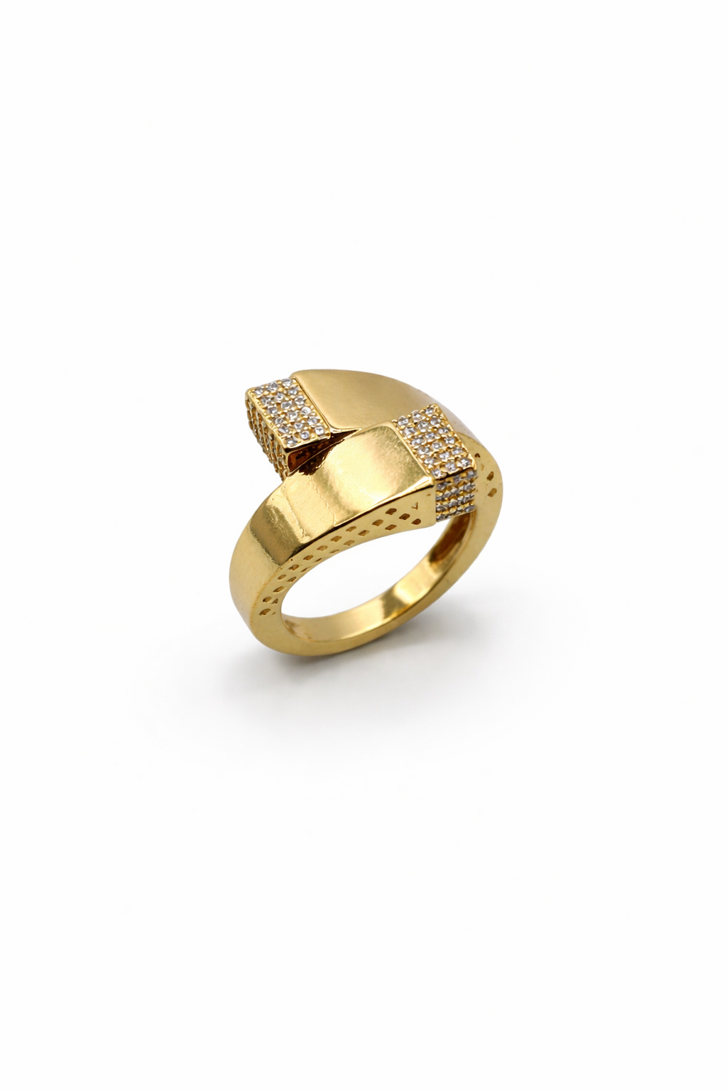 Crystal Accent Crossover Statement Ring – Gold Colored