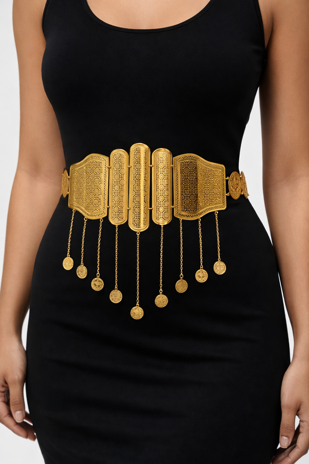 Filigree Coin Chain Waist Belt – Gold Colored