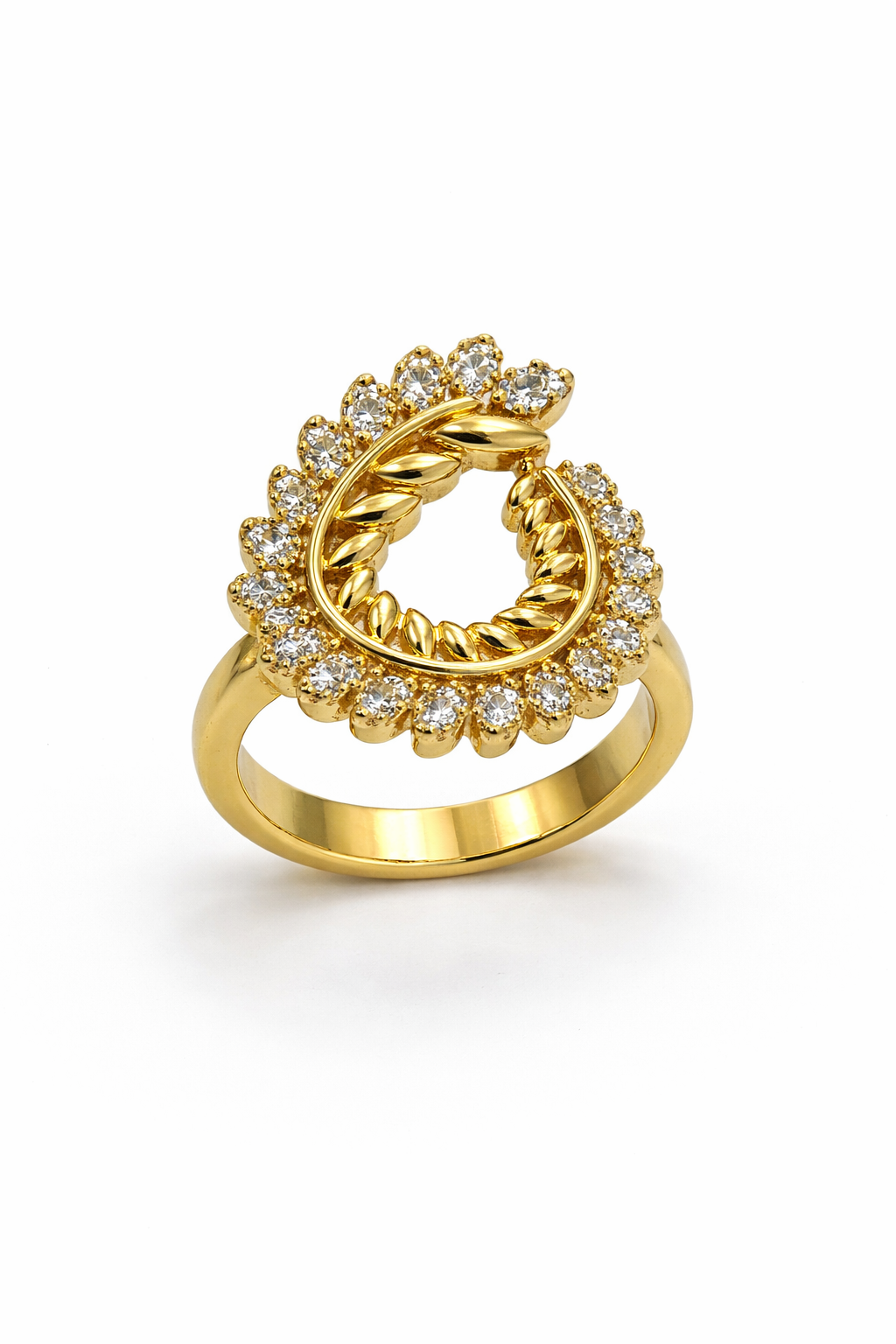 Leaf Halo Crystal Ring