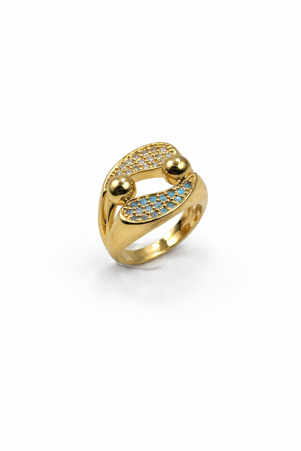 Modern Dual Curve Crystal Gold Ring