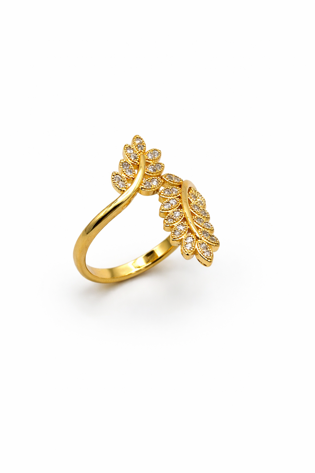 Dual Leaf Pavé Gold Ring