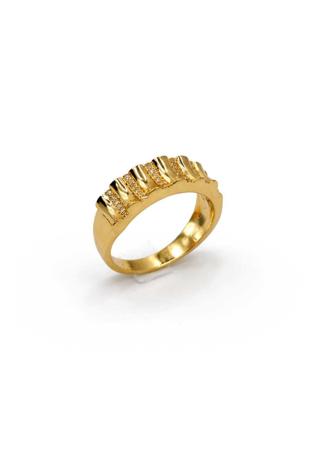 Textured Ridge Crystal Gold Band Ring