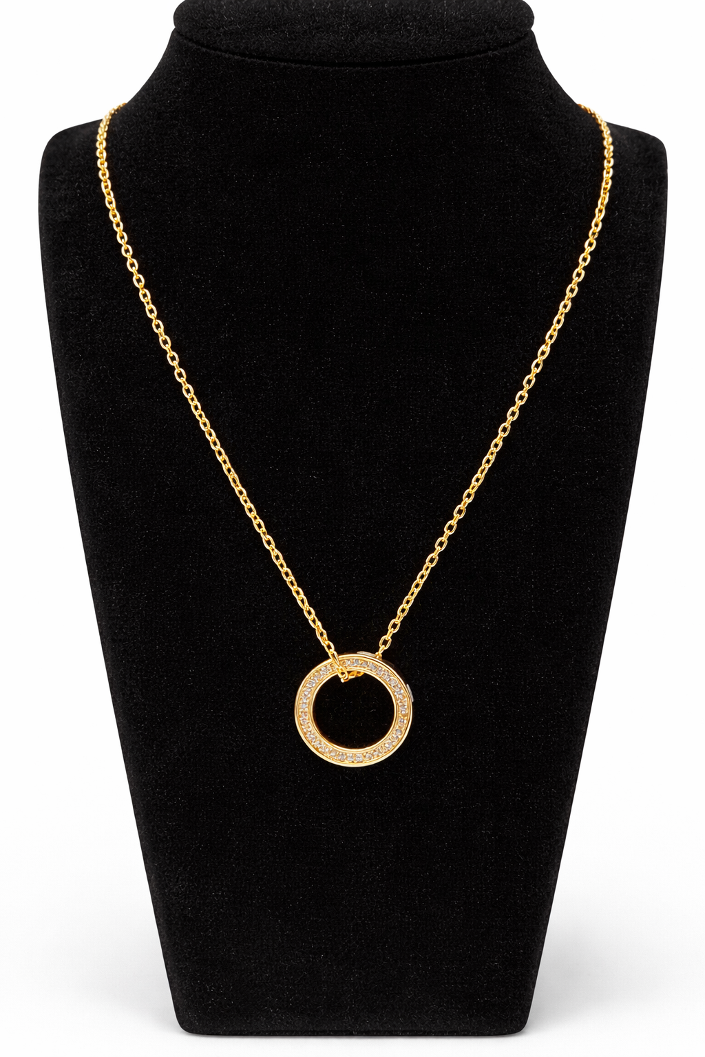 Crystal Circle Pendant Necklace – Gold Colored