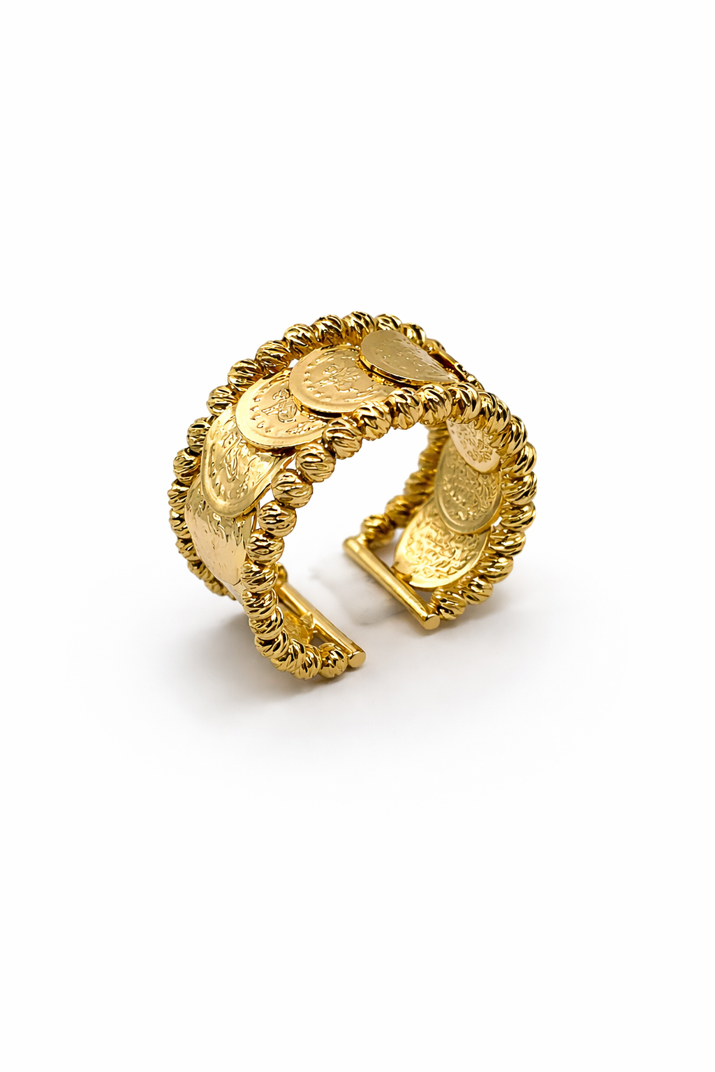 Coin Charm Cuff Ring – Gold Tone