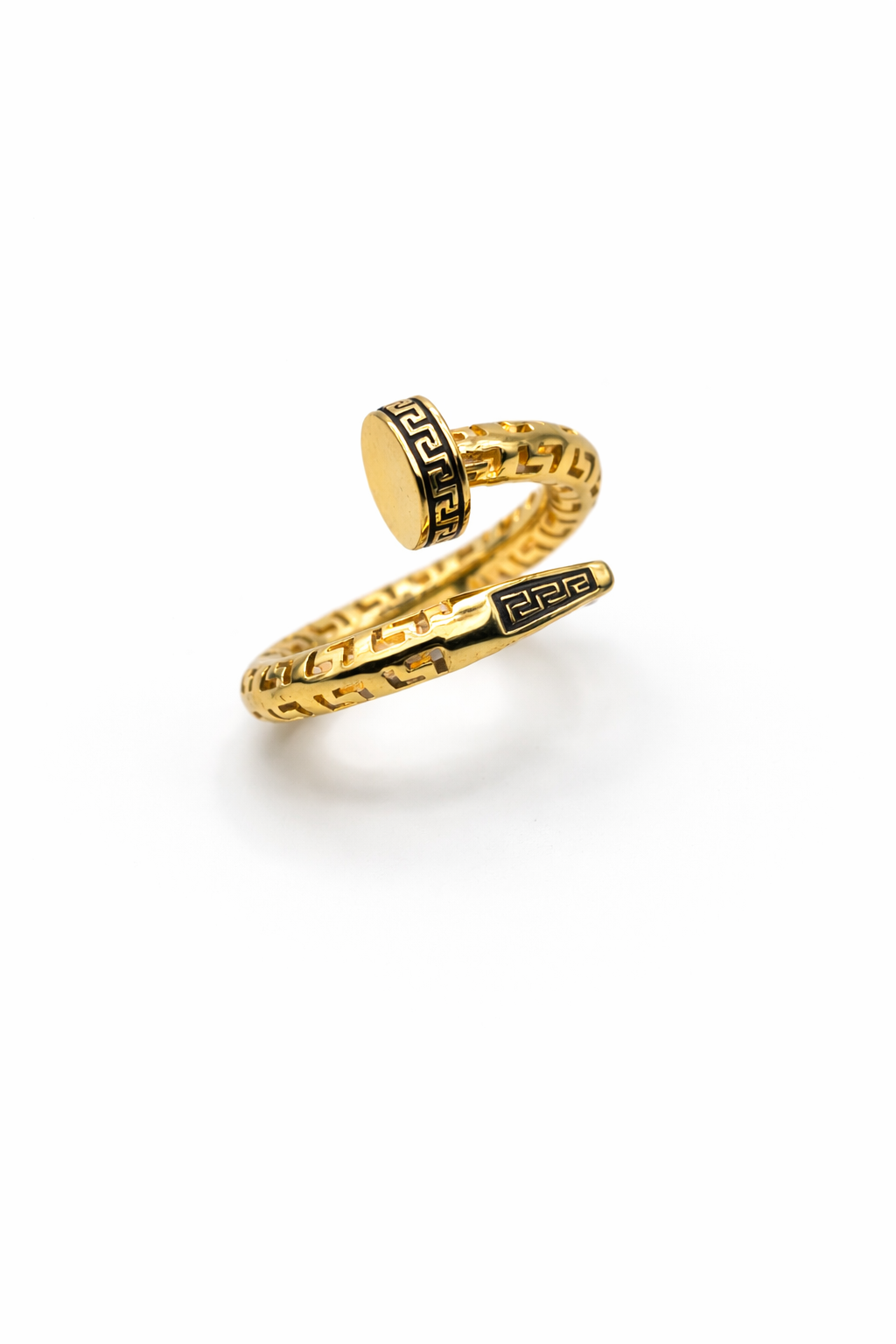 Greek Key Nail Wrap Ring – Gold Tone