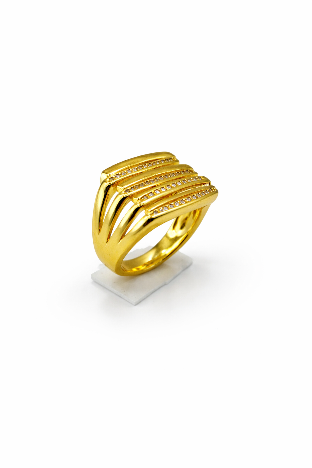 Triple Bar Crystal Accent Gold Ring
